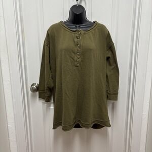 Free People Intimately Organic Cotton Pullover Olive Green - Size Large